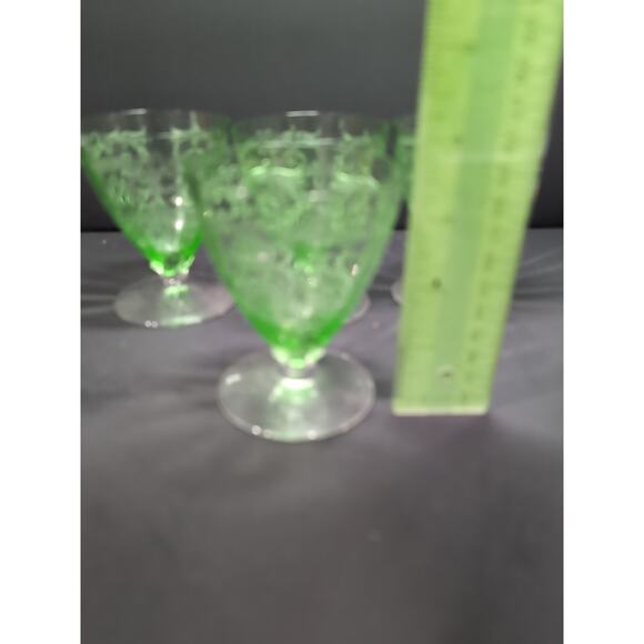 Fostoria Versailles Etched Footed Glasses, Cocktail Uranium Glasses, Set Of 4 - Picture 10 of 11